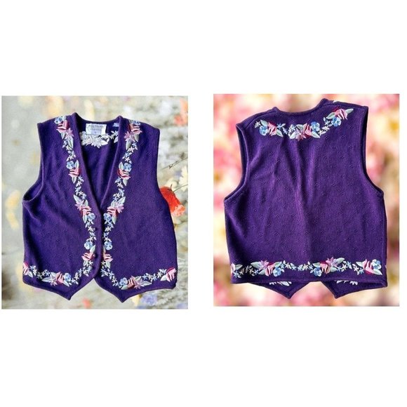 Vintage Marisa Christina Classics Floral Vest Small Plum Embroider Sweat… - Picture 10 of 12